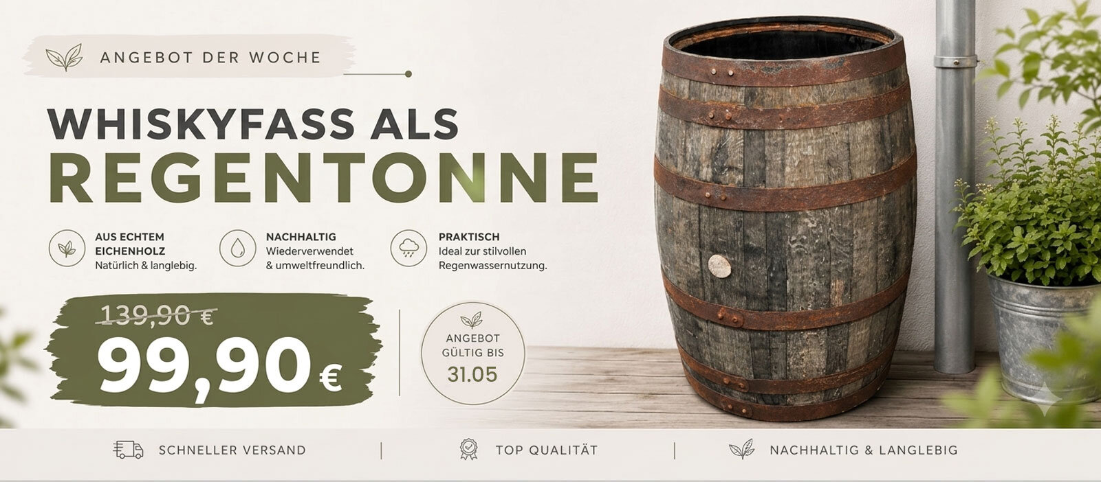 Angebot der Woche -Whiskyfass als Regentonne