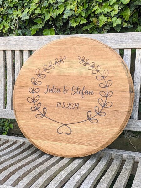 Fassdeckel aus Weinfass - personalisiert mit Gravur für Hochzeit oder Geburtstag