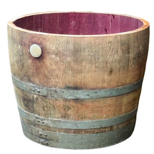 Extra HOHES Weinfass halbiert - Höhe 50-54 cm:  mit Bohrung, natur, ohne Rollen, ohne Schlaufen