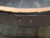 Whiskyfass Abschnitt als Vogeltränke / Pflanzschale: mit Ablaufbohrung,natur,ohne Rollen,ohne Schlaufen