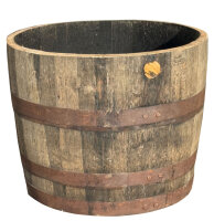 Extra HOHES schottisches Whiskyfass halbiert (Höhe ca. 50 cm):  natur, mit Ablaufbohrungen, ohne Rollen, ohne Schlaufen