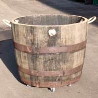 Extra HOHES schottisches Whiskyfass halbiert (Höhe ca. 50 cm):  natur, mit Ablaufbohrungen, ohne Rollen, ohne Schlaufen