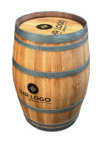 FASS MIT IHREM LOGO - Personalisiertes geschliffenes 225L Weinfass:  1x Bauch, natur, verzinkte Spannringe