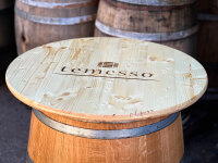 FASS MIT IHREM LOGO - Personalisiertes geschliffenes 225L Weinfass:  1x Bauch, natur, verzinkte Spannringe