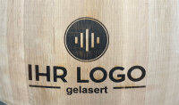 FASS MIT IHREM LOGO - Personalisiertes geschliffenes 225L Weinfass:  1x Bauch, natur, verzinkte Spannringe