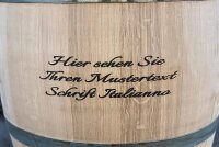 Personalisiertes GESCHLIFFENES 225L Weinfass: Schriftzug am Bauch, natur, verzinkte Ringe