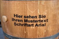 Personalisiertes GESCHLIFFENES 225L Weinfass: Schriftzug am Deckel, natur, verzinkte Ringe