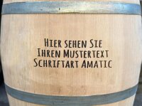 Personalisiertes GESCHLIFFENES 225L Weinfass: Schriftzug am Deckel, natur, verzinkte Ringe