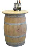 Weinfass als Stehtisch mit Tischplatte Klarlack - Fass natur Tischplatte: Durchmesser 80 cm