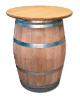 Weinfass als Stehtisch mit Tischplatte Eiche Lasur - Fass natur Tischplatte: Durchmesser 80 cm