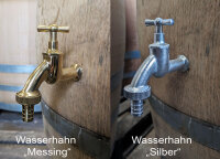225L Weinfass geöffnet als Regentonne - geschliffen, lackiert mit silbernen Ringen Lieferumfang: ohne Deckel, Wasserhahn: Ohne Hahn