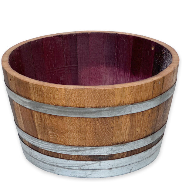 D 70cm - GEÖLTES Weinfass halbiert aus Eichenholz:  ohne Bohrung (Miniteich), ohne Rollen, ohne Schlaufen