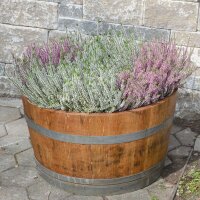 D 70cm - GEÖLTES Weinfass halbiert aus Eichenholz:  ohne Bohrung (Miniteich), ohne Rollen, ohne Schlaufen