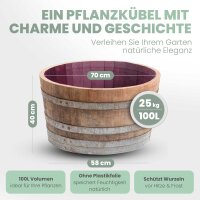 D 70cm - GEÖLTES Weinfass halbiert aus Eichenholz:  ohne Bohrung (Miniteich), ohne Rollen, ohne Schlaufen