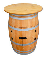 Weinfass als Weinschrank / Barfass - GESCHLIFFEN & GEÖLT mit SILBERNEN Ringen - Grill Beistelltisch