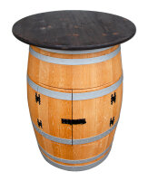 Weinfass als Weinschrank / Barfass - GESCHLIFFEN & GEÖLT mit SILBERNEN Ringen - Grill Beistelltisch