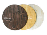Tischplatte aus Holz für Weinfass Stehtisch Montage: Mit Bohrung inkl. Schrauben, Durchmesser: 80 cm, Farbe: Klarlack