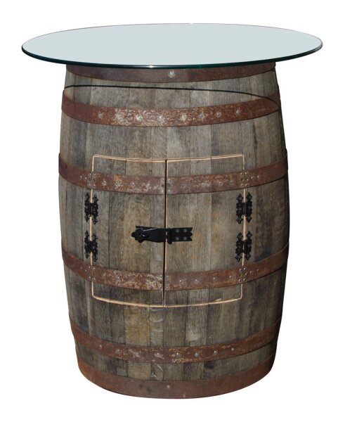 Whiskyschrank mit Glasplatte - originales schottisches Whiskyfass - Barmöbel - 190L: ohne Einlegeboden