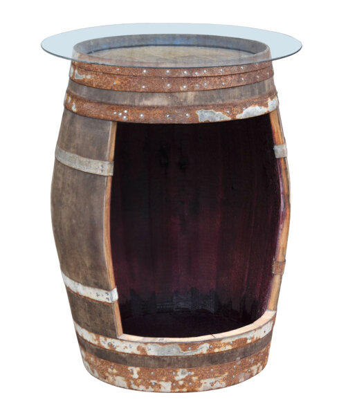 Weinfass mit Öffnung und Glasplatte als Weinschrank Barfass - rustikales Fass, geölt