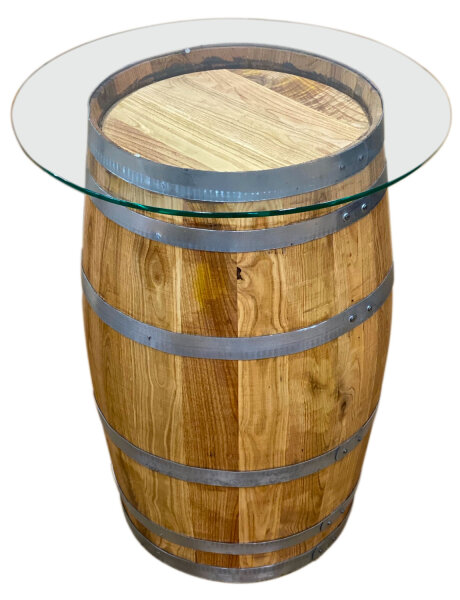 Holzfass neu gefertigt 100 Liter geölt -  mit Glasplatte D50cm oder D60cm