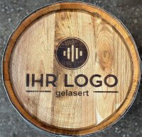 KLEINES FASS MIT IHREM LOGO - Personalisiertes Dekofass in Höhe 62cm (50L) oder 79cm (100L)