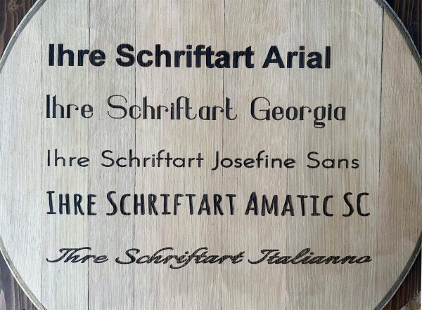 Text zur Individualisierung:  Mittig bei Tischplatte/Hocker/Daube-Arial