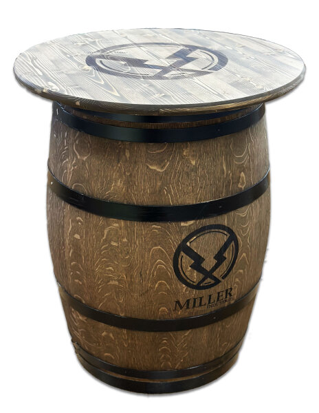 225L FASS MIT LOGO - personalisiertes DUNKLES Weinfass als Stehtisch