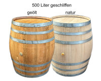 500L große Regentonne mit Handschwengelpumpe aus gebrauchtem Weinfass: geölt,natur (verzinkt),ohne Deckel,Messing: Höhe 40 cm